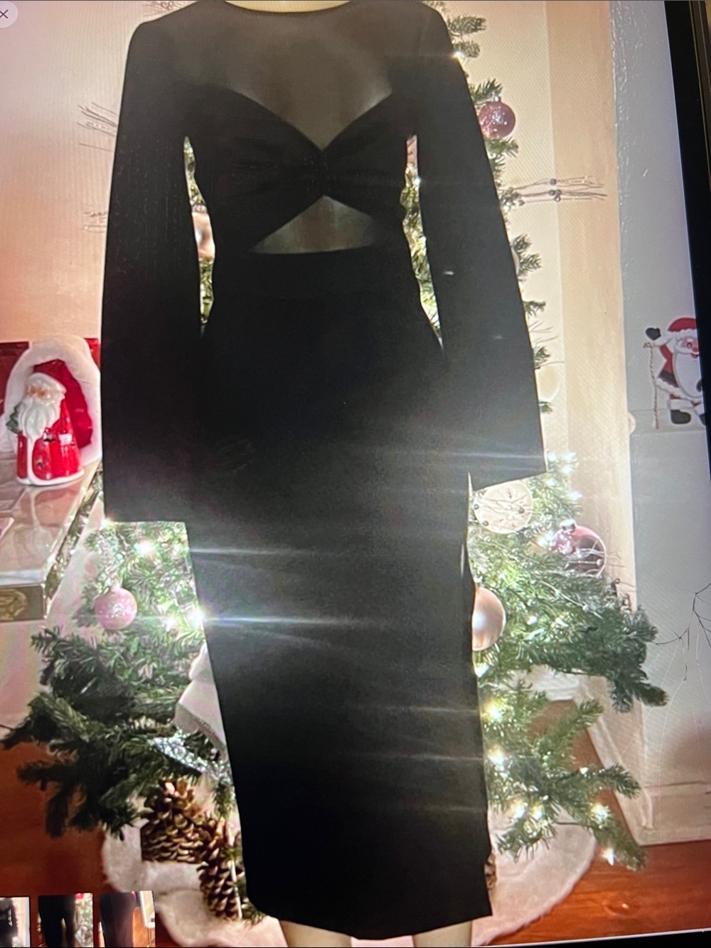 Black Long Sleeve Cutout Midi Dress